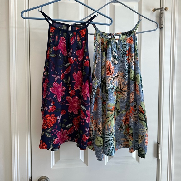 Papermoon Tops - Papermoon Floral Halter Tank Top 2-Pack Navy Tropical Print XLP